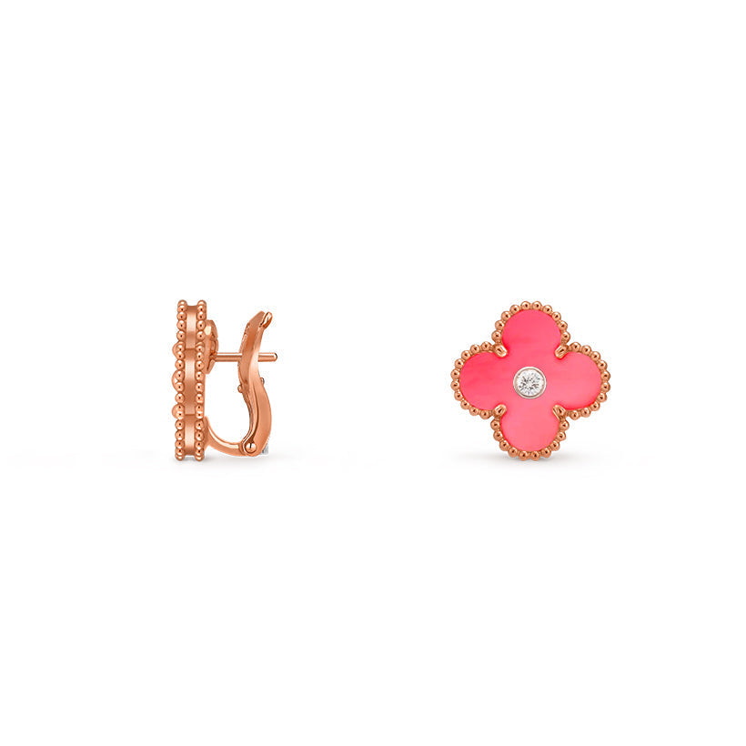 [KELA]15MM CLOVER FLOWER STUD EARRINGS DIAMOND-ROSE GOLD COLLECTION