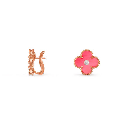 [KELA]15MM CLOVER FLOWER STUD EARRINGS DIAMOND-ROSE GOLD COLLECTION