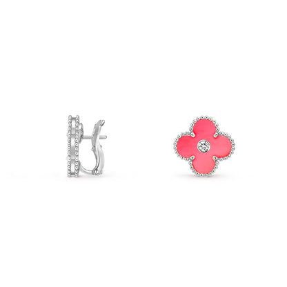 [KELA]15MM CLOVER FLOWER STUD EARRINGS DIAMOND-WHITE GOLD COLLECTION