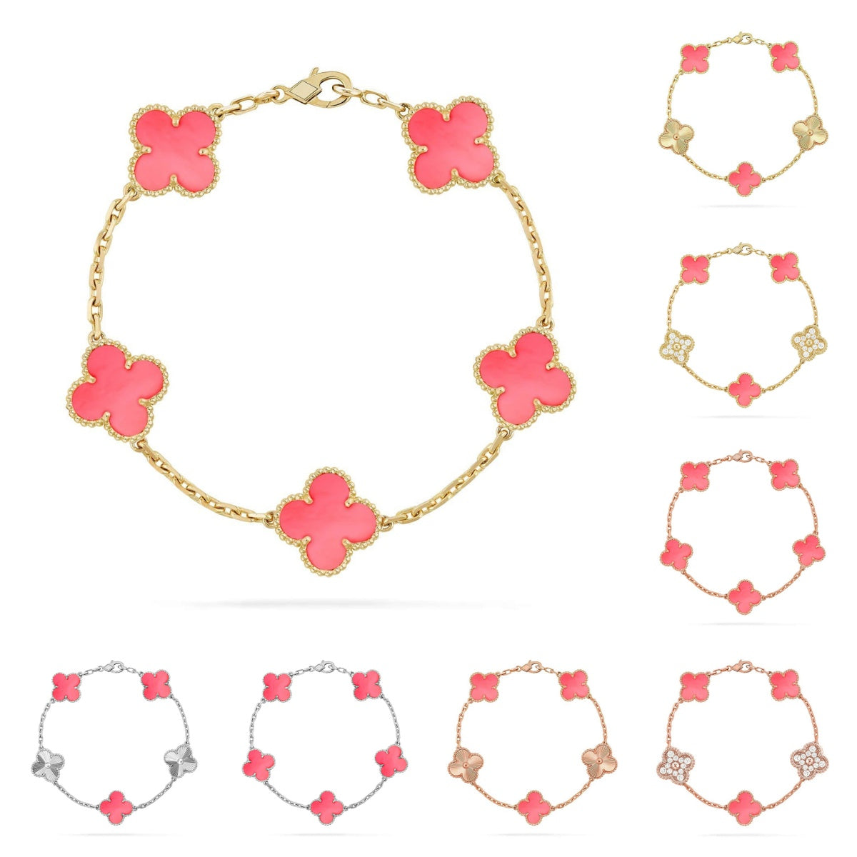 [KELA]LUCKY CLOVER 5-MOTIF BRACELET - PINK MOTHER-OF-PEARL COLLECTION