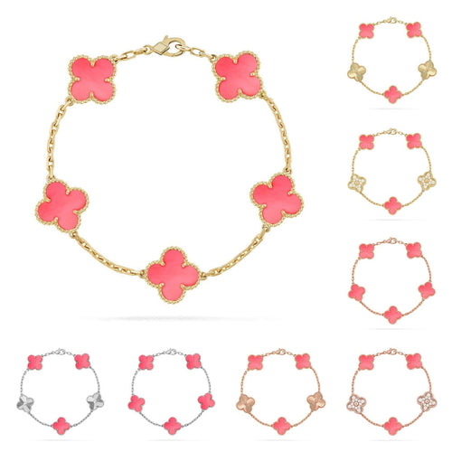 [KELA]LUCKY CLOVER 5-MOTIF BRACELET - PINK MOTHER-OF-PEARL COLLECTION