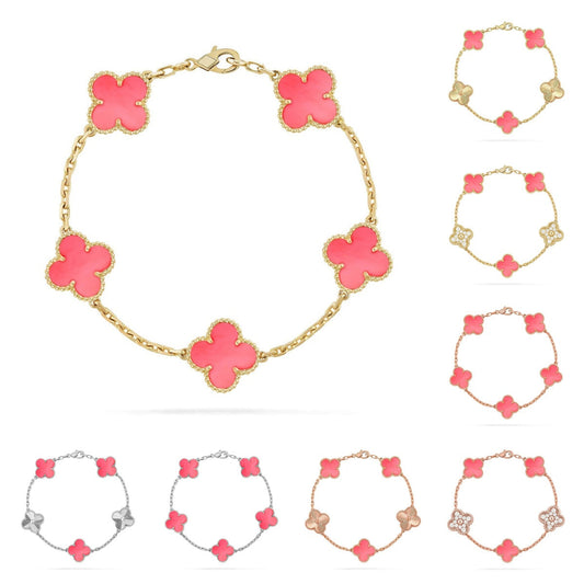 [KELA]LUCKY CLOVER 5-MOTIF BRACELET - PINK MOTHER-OF-PEARL COLLECTION