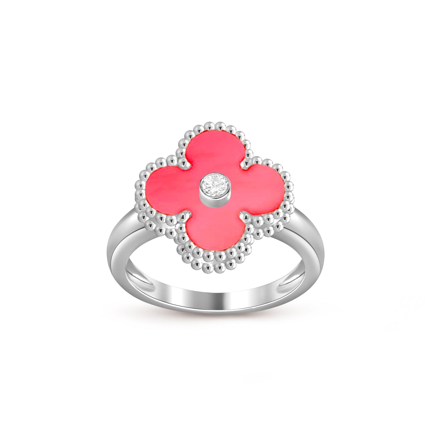 [KELA]LUCKY CLOVER DIAMOND-ACCENT WHITE GOLD RING COLLECTION