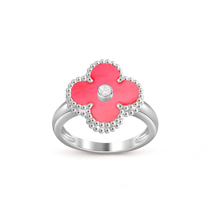[KELA]LUCKY CLOVER DIAMOND-ACCENT WHITE GOLD RING COLLECTION
