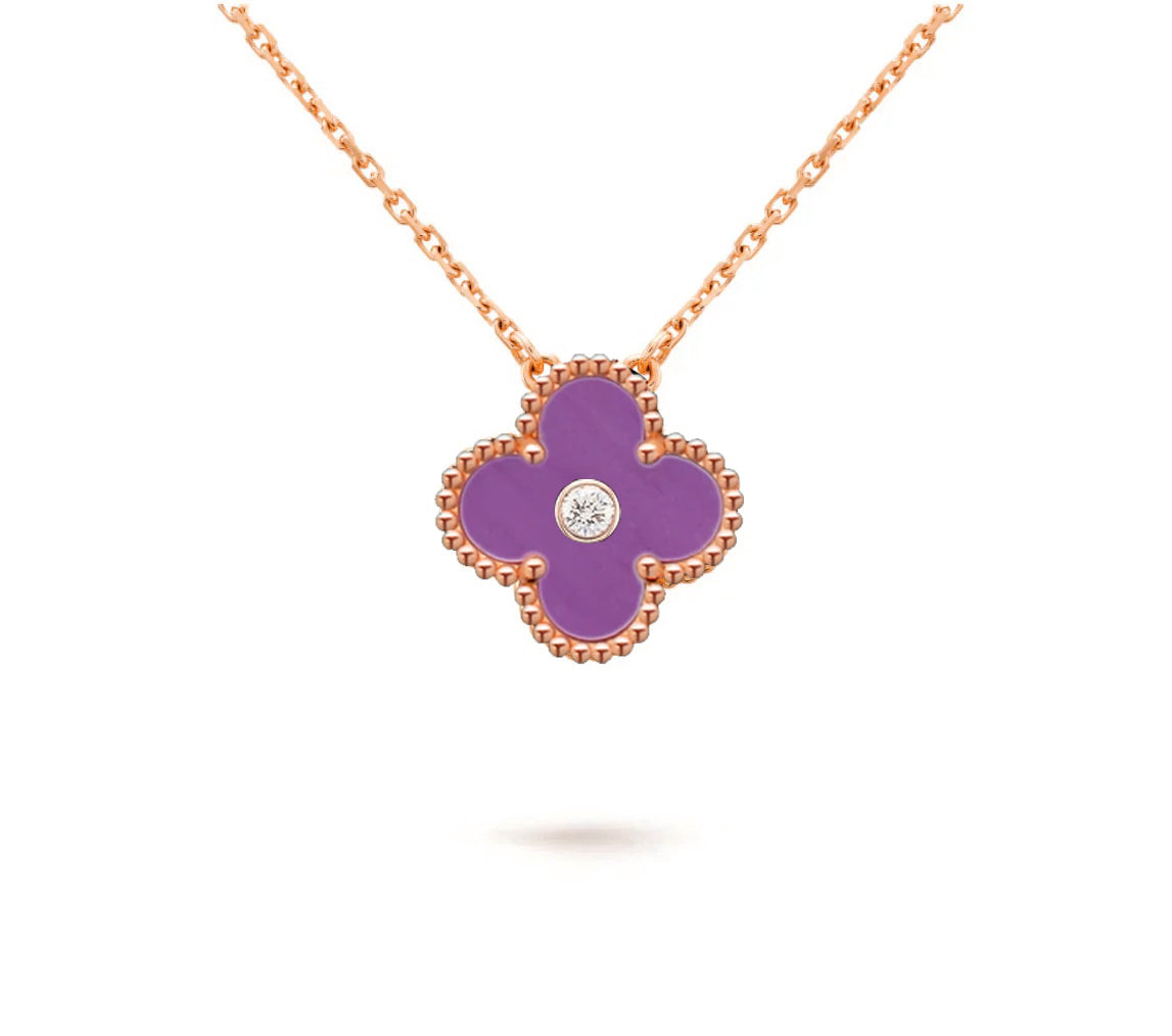 [KELA]15MM CLOVER FLOWER DIAMOND PENDANT NECKLACE COLLECTION
