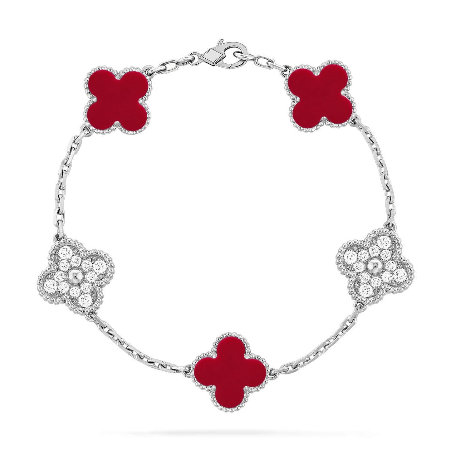 [KELA]LUCKY CLOVER 5-MOTIF BRACELET - RED CARNELIAN COLLECTION