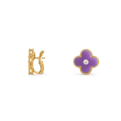[KELA]15MM CLOVER FLOWER STUD EARRINGS DIAMOND-GOLD COLLECTION
