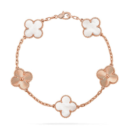 [KELA]LUCKY CLOVER 5-MOTIF BRACELET - WHITE MOTHER-OF-PEARL COLLECTION