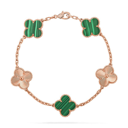 [KELA]LUCKY CLOVER 5-MOTIF BRACELET - MALACHITE COLLECTION
