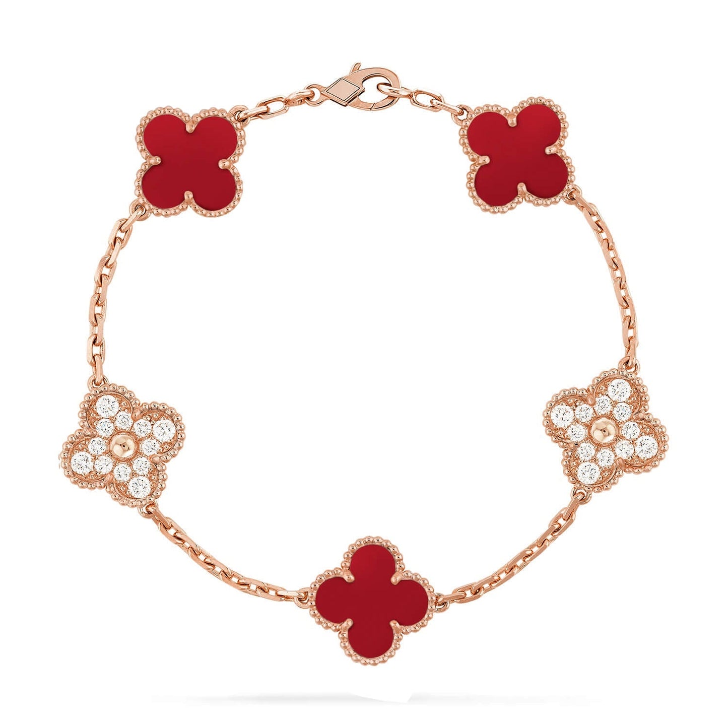 [KELA]LUCKY CLOVER 5-MOTIF BRACELET - RED CARNELIAN COLLECTION