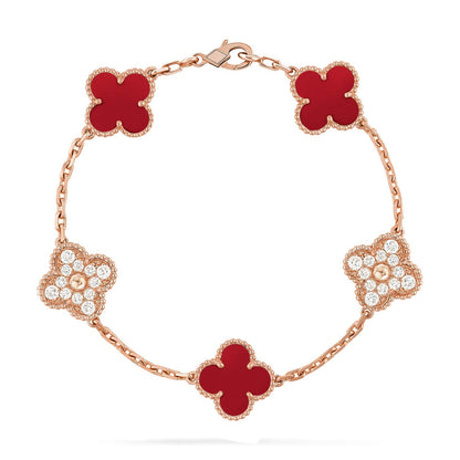 [KELA]LUCKY CLOVER 5-MOTIF BRACELET - RED CARNELIAN COLLECTION