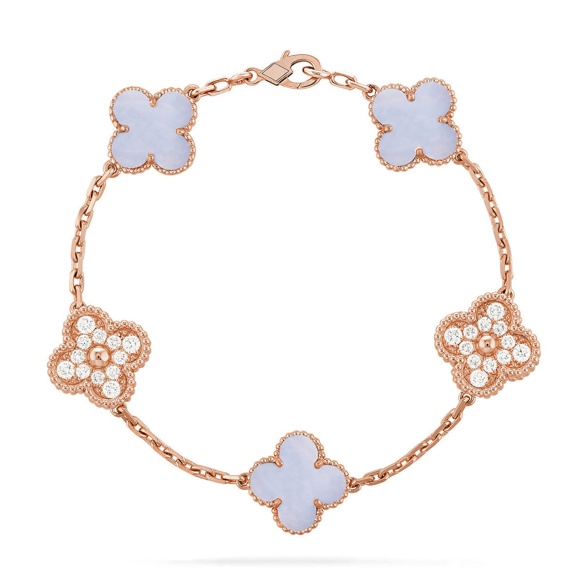 [KELA]LUCKY CLOVER 5-MOTIF BRACELET - PURPLE CHALCEDONY COLLECTION