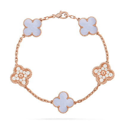 [KELA]LUCKY CLOVER 5-MOTIF BRACELET - PURPLE CHALCEDONY COLLECTION