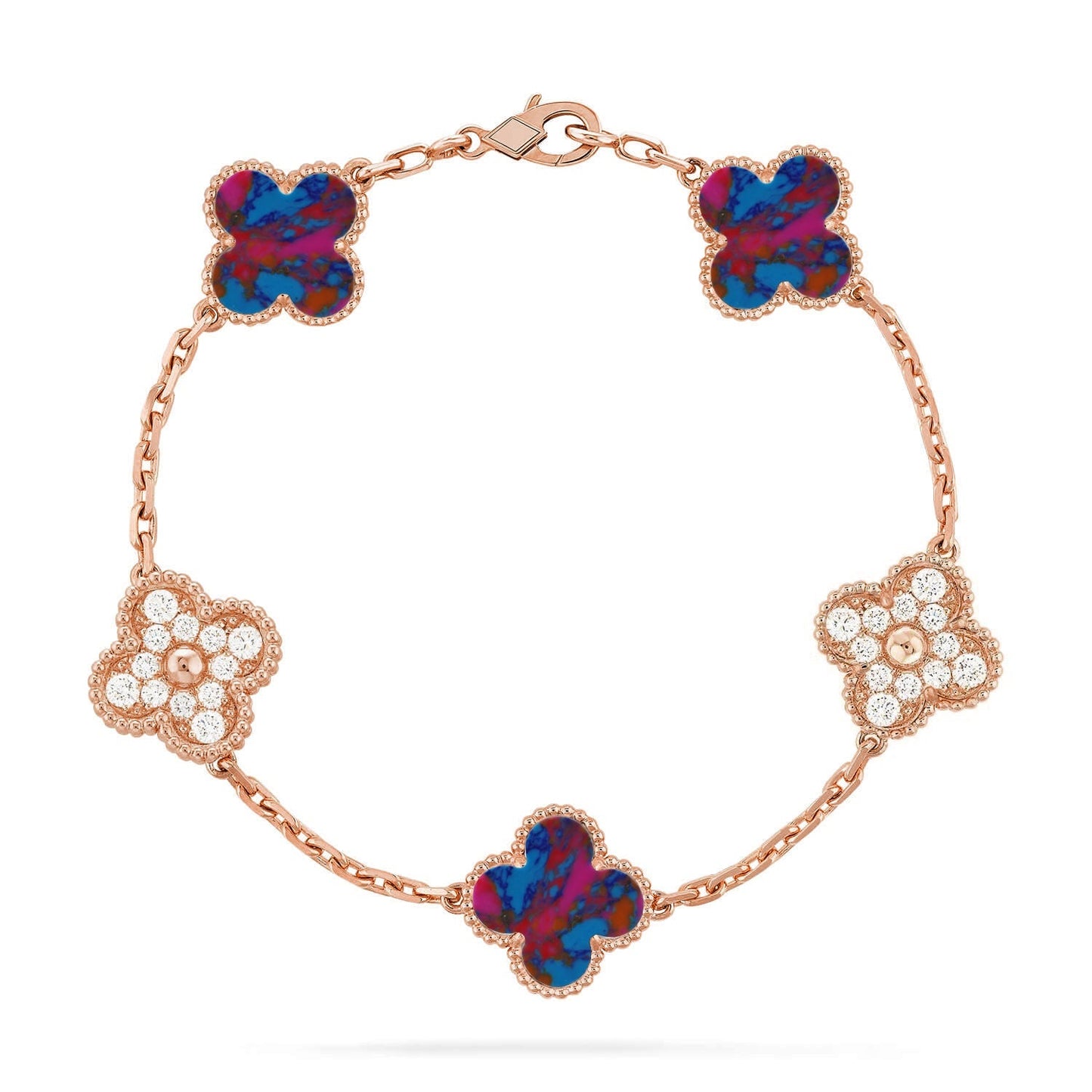[KELA]LUCKY CLOVER 5-MOTIF BRACELET - MULTI-GEM COLLECTION