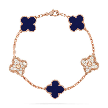[KELA]LUCKY CLOVER 5-MOTIF BRACELET - LAPIS LAZULI COLLECTION