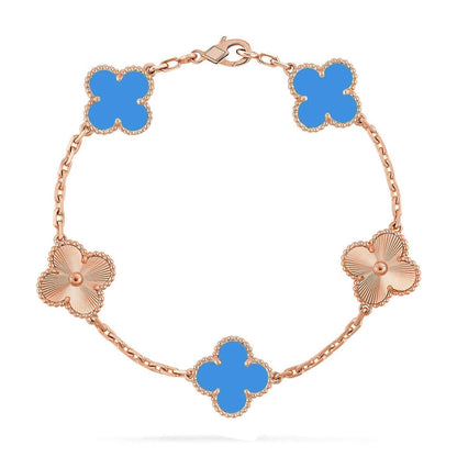 [KELA]LUCKY CLOVER 5-MOTIF BRACELET - BLUE AGATE COLLECTION