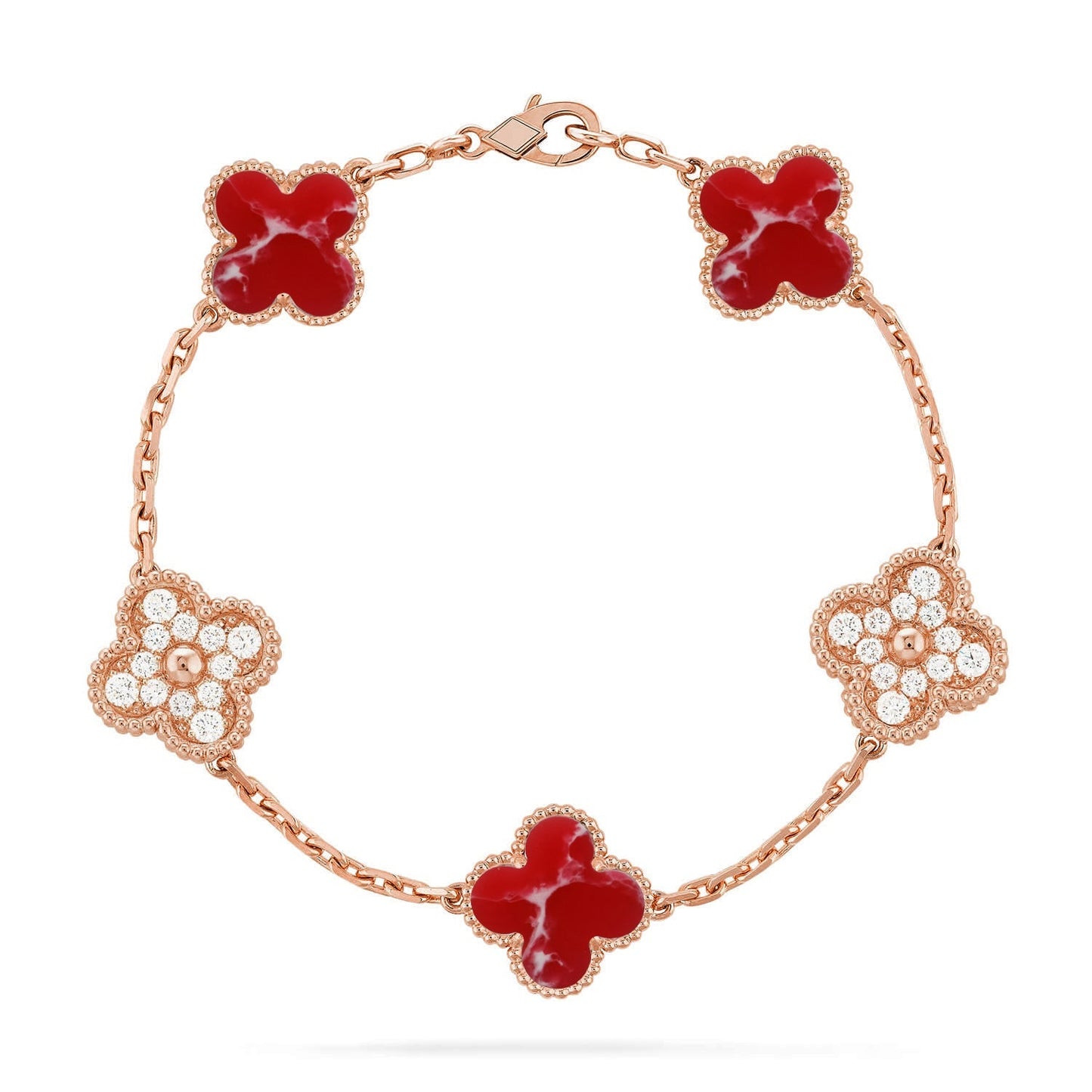 [KELA]LUCKY CLOVER 5-MOTIF BRACELET - RED LARIMAR COLLECTION