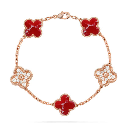 [KELA]LUCKY CLOVER 5-MOTIF BRACELET - RED LARIMAR COLLECTION