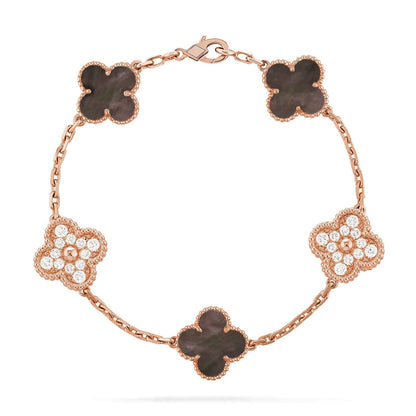 [KELA]LUCKY CLOVER 5-MOTIF BRACELET - GREY MOTHER-OF-PEARL COLLECTION