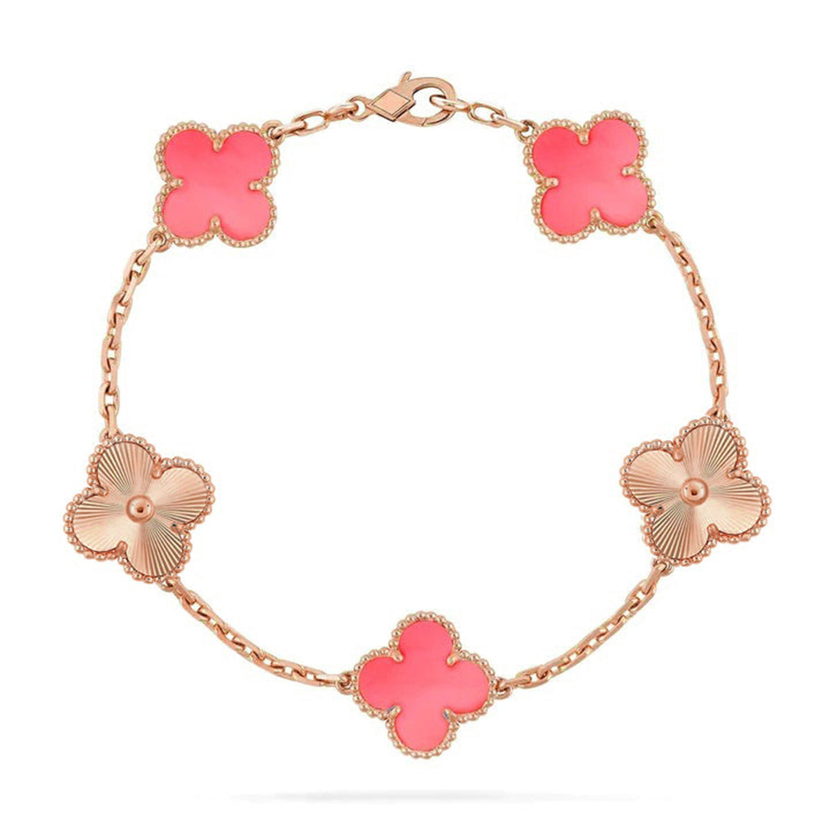[KELA]LUCKY CLOVER 5-MOTIF BRACELET - PINK MOTHER-OF-PEARL COLLECTION