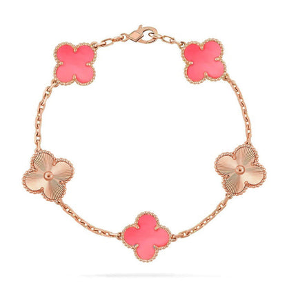 [KELA]LUCKY CLOVER 5-MOTIF BRACELET - PINK MOTHER-OF-PEARL COLLECTION