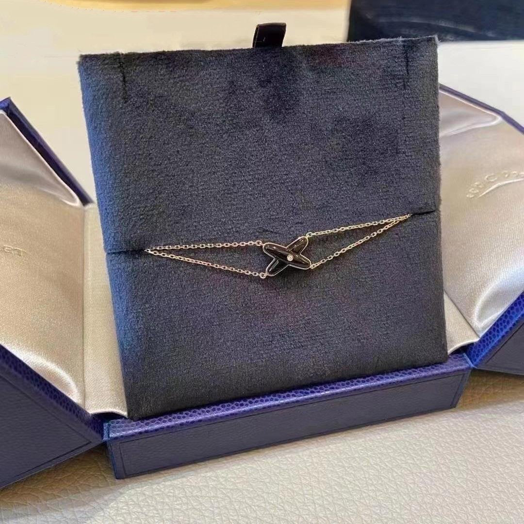 [KELA]JEUX BRACELET ONYX ROSE GOLD 1 DIAMOND