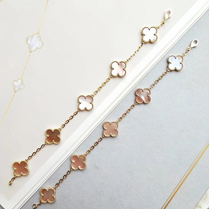 [KELA]LUCKY CLOVER 5-MOTIF BRACELET - PINK MOTHER-OF-PEARL COLLECTION
