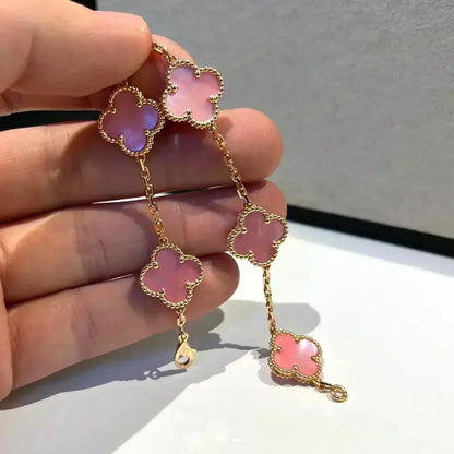 [KELA]LUCKY CLOVER 5-MOTIF BRACELET - PINK MOTHER-OF-PEARL COLLECTION
