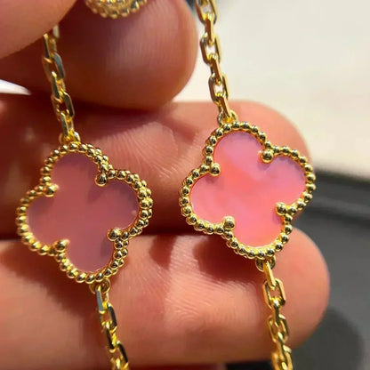 [KELA]LUCKY CLOVER 5-MOTIF BRACELET - PINK MOTHER-OF-PEARL COLLECTION