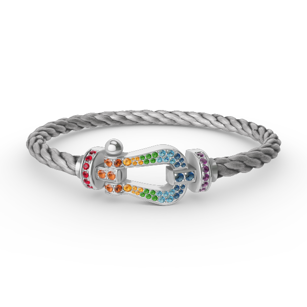 [KELA]FORCE LARGE HORSESHOE COLORED DIAMOND BRACELET - WHITE GOLD