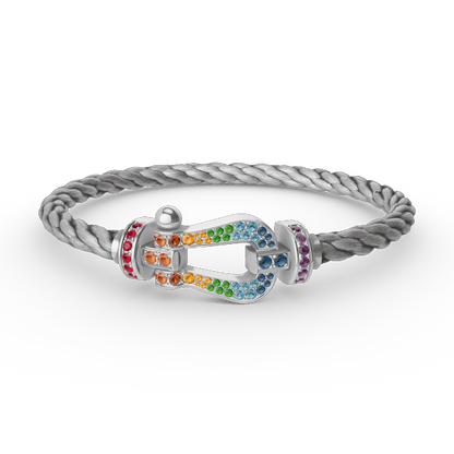 [KELA]FORCE LARGE HORSESHOE COLORED DIAMOND BRACELET - WHITE GOLD