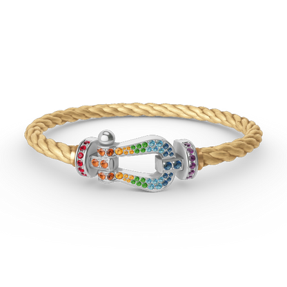 [KELA]FORCE LARGE HORSESHOE COLORED DIAMOND BRACELET - WHITE GOLD