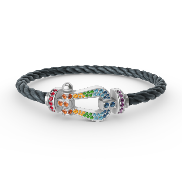 [KELA]FORCE LARGE HORSESHOE COLORED DIAMOND BRACELET - WHITE GOLD