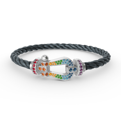 [KELA]FORCE LARGE HORSESHOE COLORED DIAMOND BRACELET - WHITE GOLD