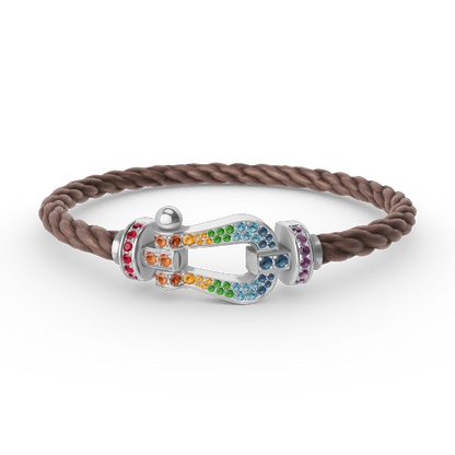 [KELA]FORCE LARGE HORSESHOE COLORED DIAMOND BRACELET - WHITE GOLD