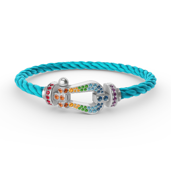 [KELA]FORCE LARGE HORSESHOE COLORED DIAMOND BRACELET - WHITE GOLD