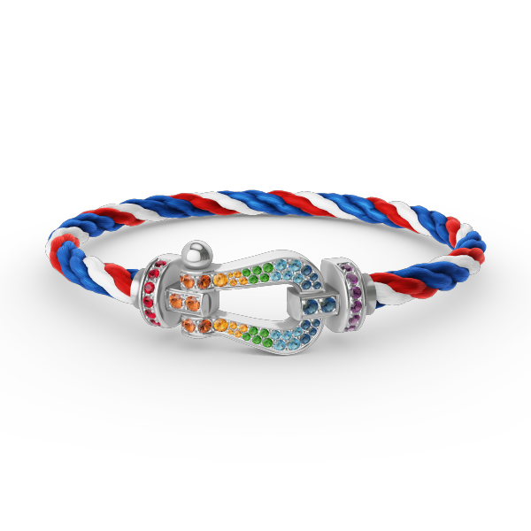 [KELA]FORCE LARGE HORSESHOE COLORED DIAMOND BRACELET - WHITE GOLD