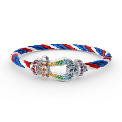 [KELA]FORCE LARGE HORSESHOE COLORED DIAMOND BRACELET - WHITE GOLD