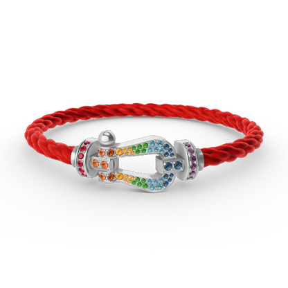 [KELA]FORCE LARGE HORSESHOE COLORED DIAMOND BRACELET - WHITE GOLD