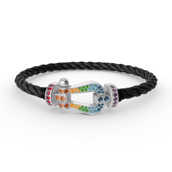[KELA]FORCE LARGE HORSESHOE COLORED DIAMOND BRACELET - WHITE GOLD