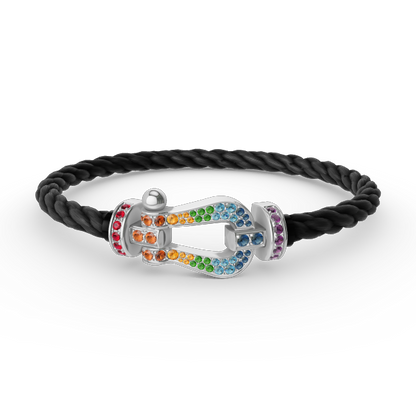 [KELA]FORCE LARGE HORSESHOE COLORED DIAMOND BRACELET - WHITE GOLD