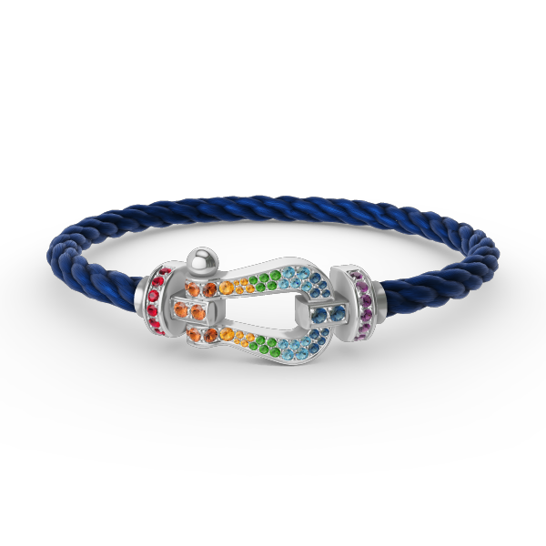 [KELA]FORCE LARGE HORSESHOE COLORED DIAMOND BRACELET - WHITE GOLD