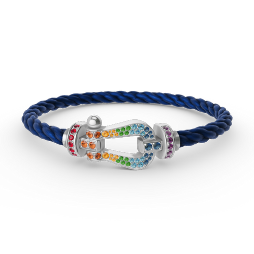 [KELA]FORCE LARGE HORSESHOE COLORED DIAMOND BRACELET - WHITE GOLD