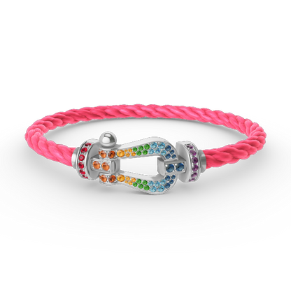 [KELA]FORCE LARGE HORSESHOE COLORED DIAMOND BRACELET - WHITE GOLD