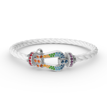 [KELA]FORCE LARGE HORSESHOE COLORED DIAMOND BRACELET - WHITE GOLD