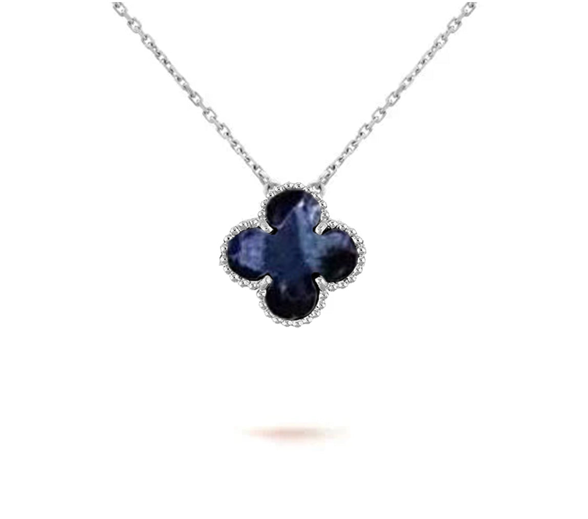 [KELA]15MM CLOVER FLOWER PENDANT NECKLACE WHITE GOLD COLLECTION