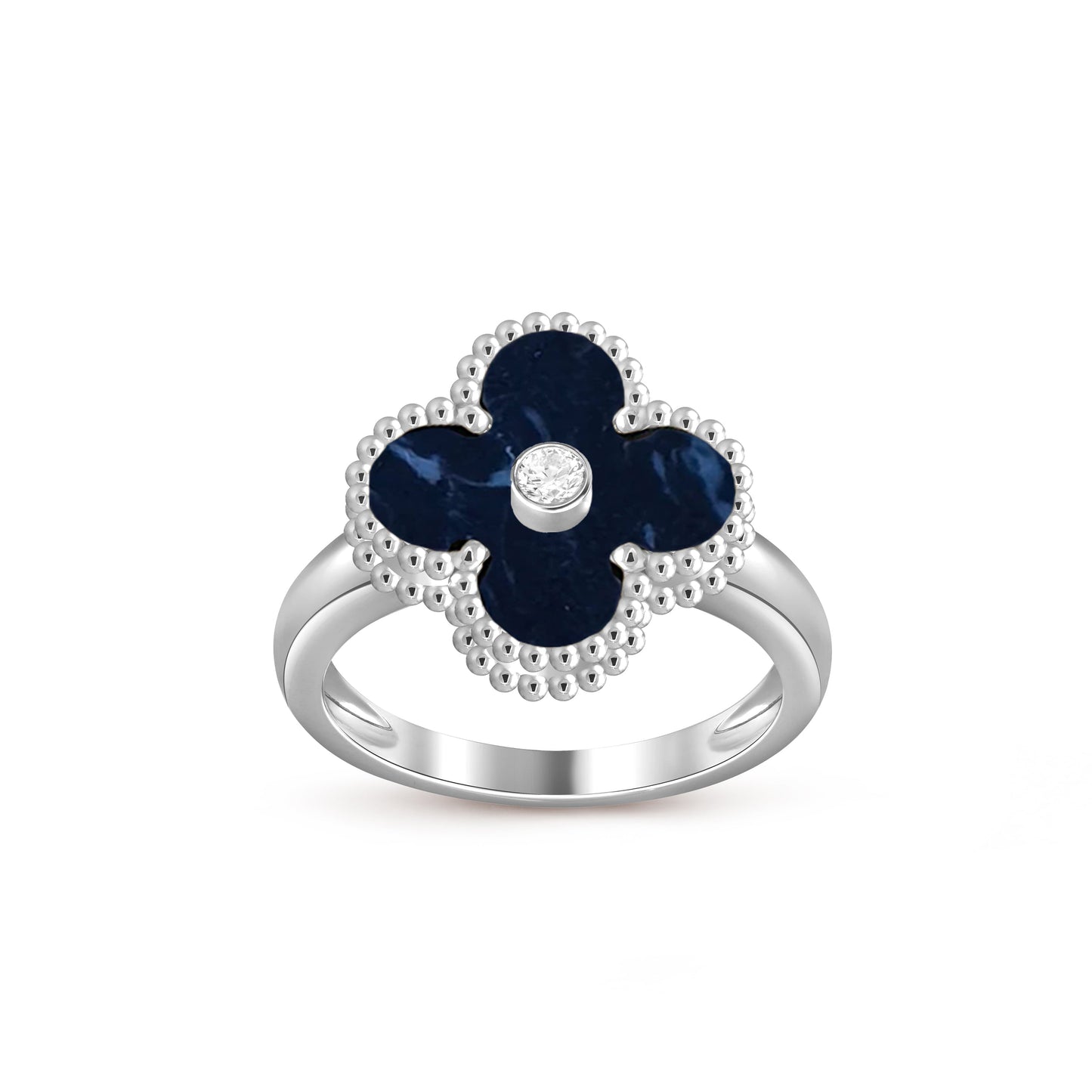 [KELA]LUCKY CLOVER DIAMOND-ACCENT WHITE GOLD RING COLLECTION