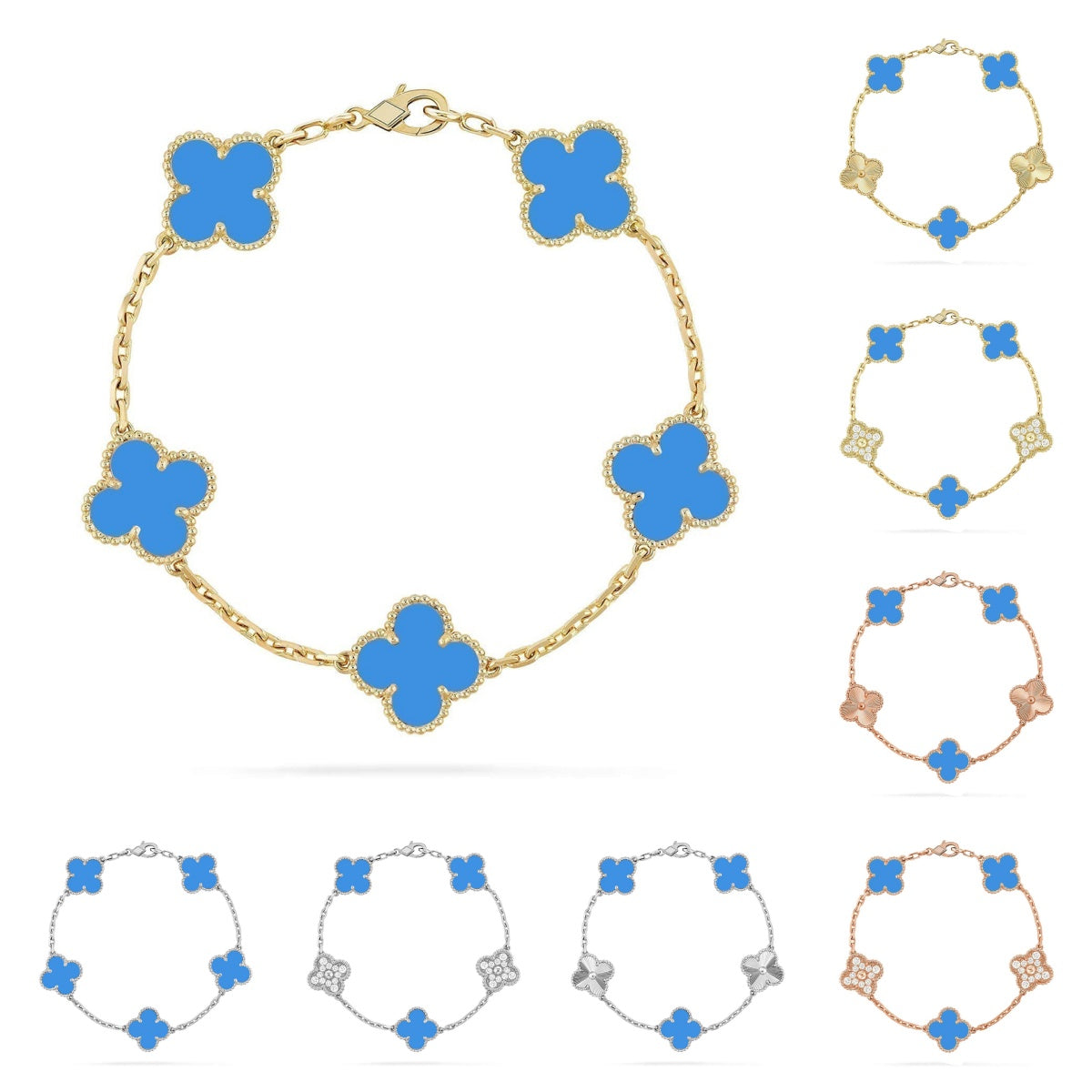 [KELA]LUCKY CLOVER 5-MOTIF BRACELET - BLUE AGATE COLLECTION