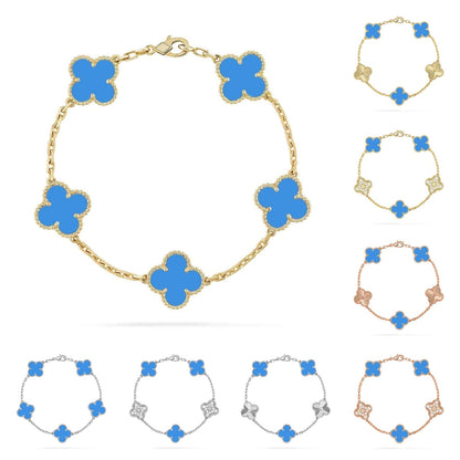 [KELA]LUCKY CLOVER 5-MOTIF BRACELET - BLUE AGATE COLLECTION