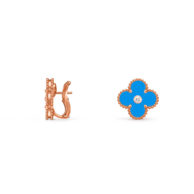 [KELA]15MM CLOVER FLOWER STUD EARRINGS DIAMOND-ROSE GOLD COLLECTION